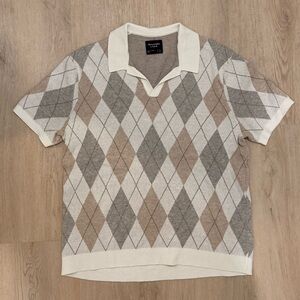 Abercrombie & Fitch Argyle Polo - Cream, Gray, Brown